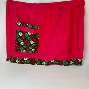 1960s 1970s Pink Floral Half Apron Mod Daisy Pocket Retro